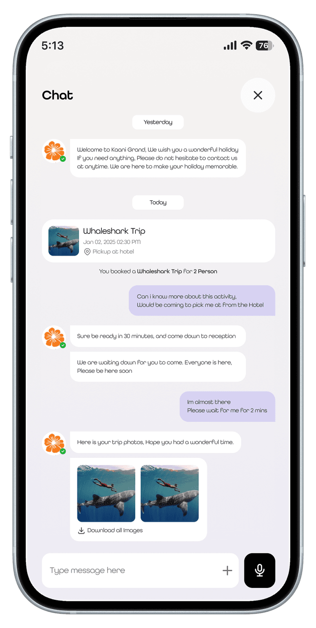 Chat screen in HiRoomly app